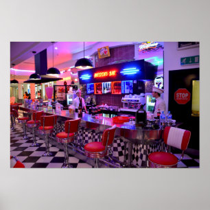Neon Retro Black White Checkated Poster