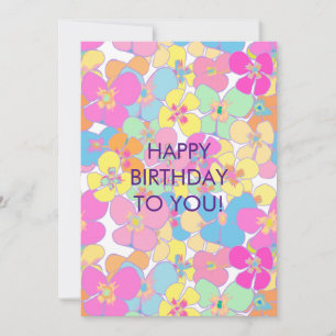 Neon Retro Blommigt Rosa Birthday Julkort