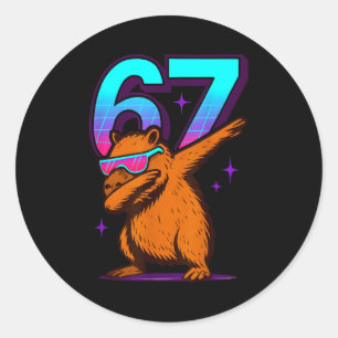 Neon Retro Dabbar Capybara 67 Runt Klistermärke