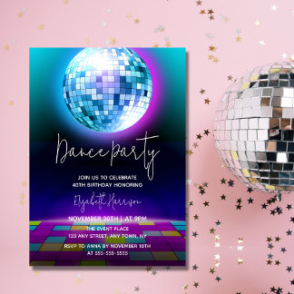 Neon Retro Dance Disco Födelsedagsfest Inbjudningar