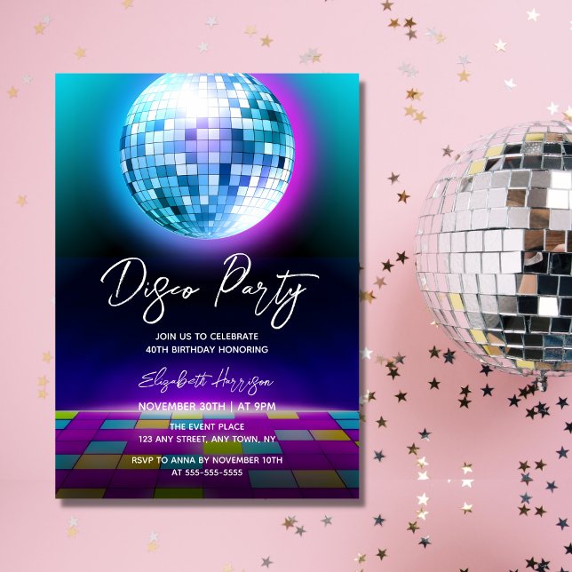 Neon Retro Disco Party Dance Night Birthday Inbjudningar (Skapare uppladdad)