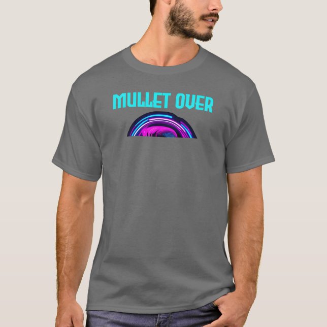 Neon Retro Frisörskylt 80-tals stil Mullet hår  T Shirt (Framsida)