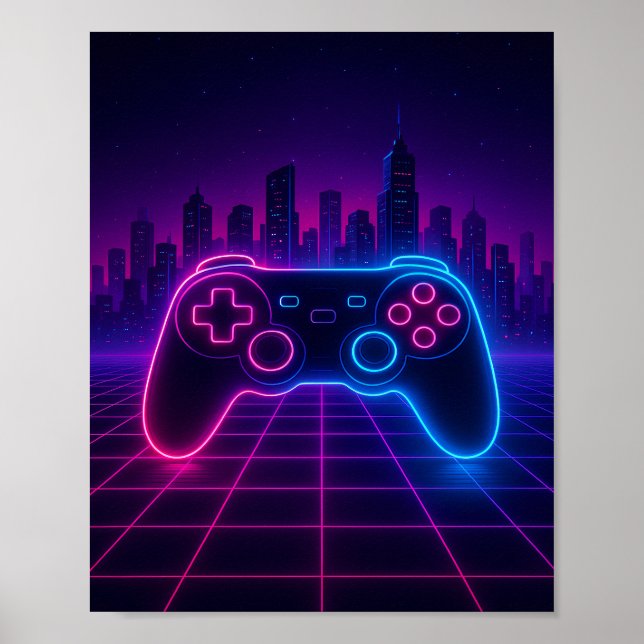 Neon Retro Gamepad — Synthwave Poster (Framsidan)