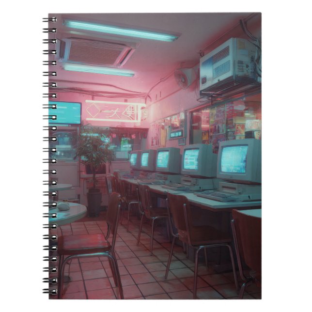 Neon Retro Internet Café bärbar dator Anteckningsbok (Framsidan)