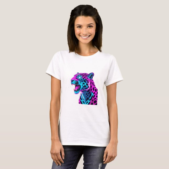 Neon Retro Jaguar - Vibrant Synthwave 80s Animal D T Shirt (Hel framsida)