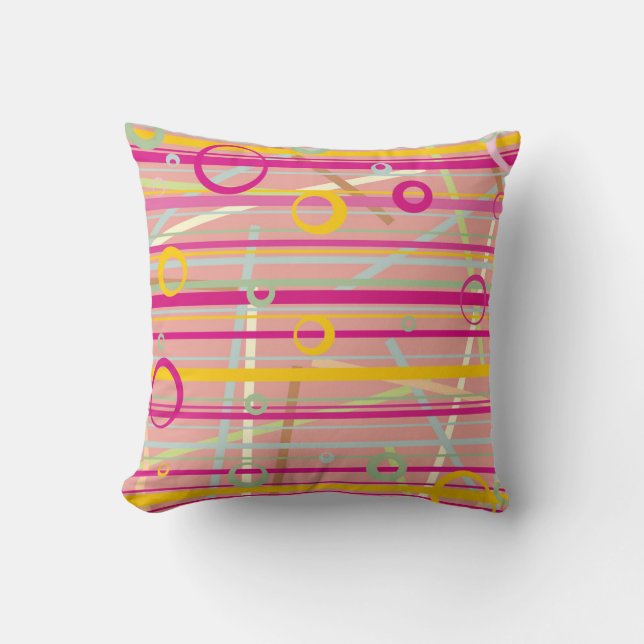  “Neon Retro Lines & Circles Pattern” Throw Pillow Kudde (Framsida)