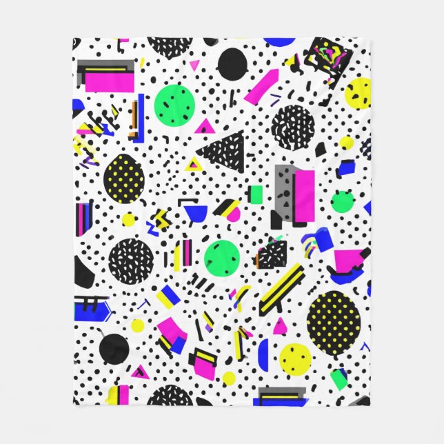 Neon Retro Memphis Geometric Chaos Pattern Fleecefilt (Framsidan)