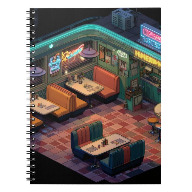 Neon Retro Pixel Middag Scene-anteckningsbok Anteckningsbok (Framsidan)