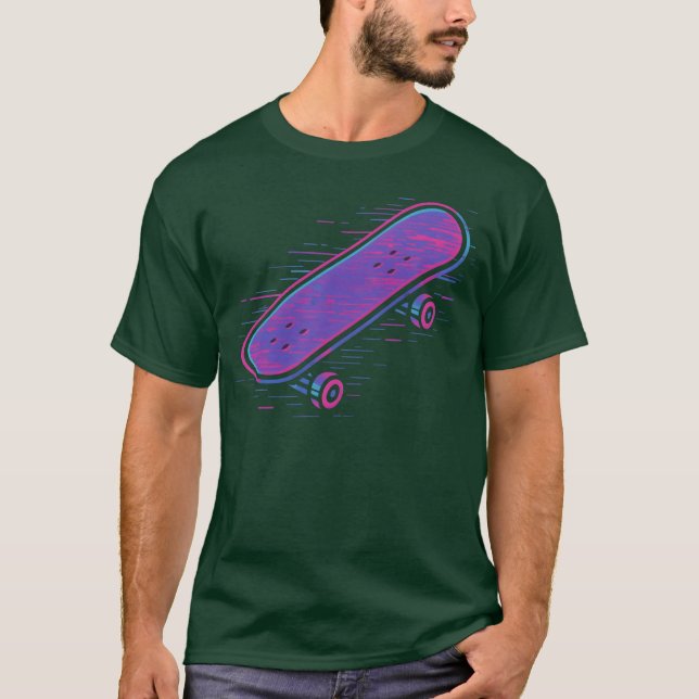Neon Retro Skateboard Design present T Shirt (Framsida)