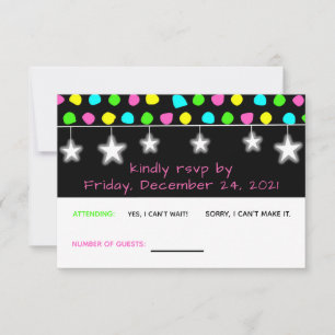 Neon Retro Stars Glow Party OSA Kort