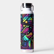 Neon Retro Tech Mönster Vattenflaska eller Tumbler
