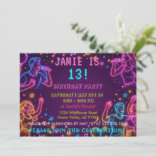 Neon Retro Unisex Färgglad Rolig Födelsedag Inbjudningar