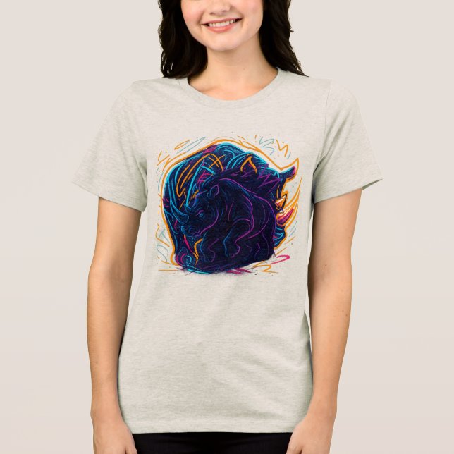 Neon Rhino Graffiti Energy Art T Shirt (Framsida)