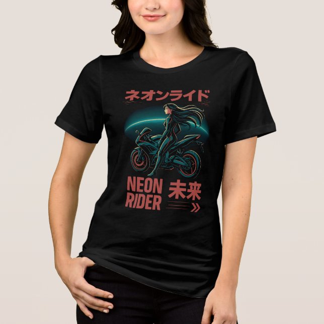 Neon Rider - Japansk cyberestetik T Shirt (Framsida)