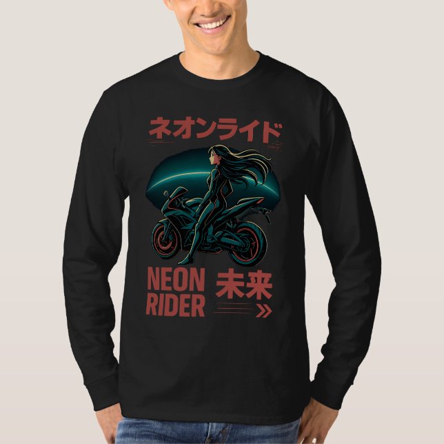Neon Rider - Japansk cyberestetik T Shirt (Framsida)