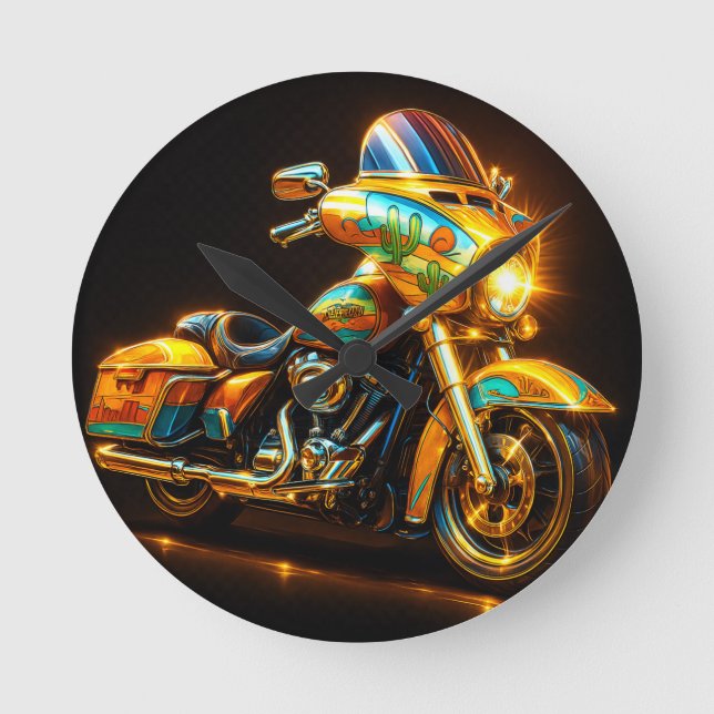 "Neon Road Beast - Anpassningsbar Motorcycle Wall  Rund Klocka (Framsida)