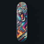 Neon Roaring Tiger Skateboard Skate Deck<br><div class="desc">Utsläpp kraftfull energi med denna pulserande skateboarddäcksutformning som har en närliggande roterande tiger omgiven av kosmisk flammor och fet abstrakt mönster. Det här slående däcket brinner med färg, graffiti-inspirerad inslag och en rebellig gatukonst-estetik. Perfekt för dem som kör med djärvhet och stil är denna konstruktion utformad för att vända huvudet...</div>
