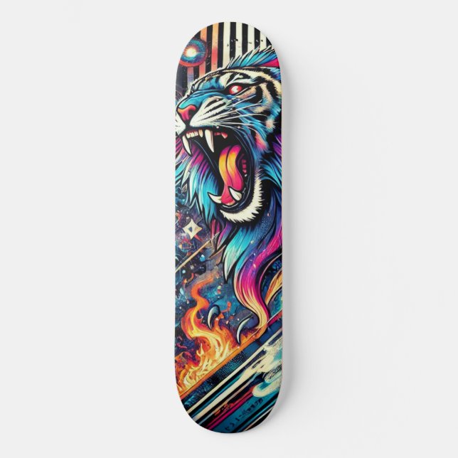 Neon Roaring Tiger Skateboard Skate Deck (Framsida)