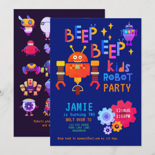 NEON ROBOT 2:a födelsedag Party Boy FUNny Inbjudningar