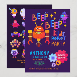 NEON ROBOT Party Boys Girl 1:a Birthday Roligt Inbjudningar