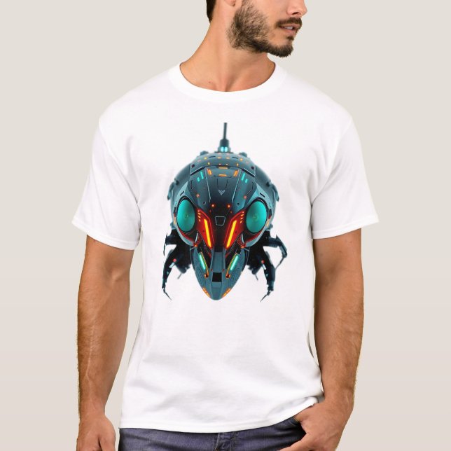 Neon Robotic Cicada Ansikte Art T Shirt (Framsida)