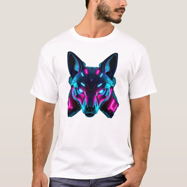 Neon Robotic Fox Ansikte Art T Shirt (Framsida)