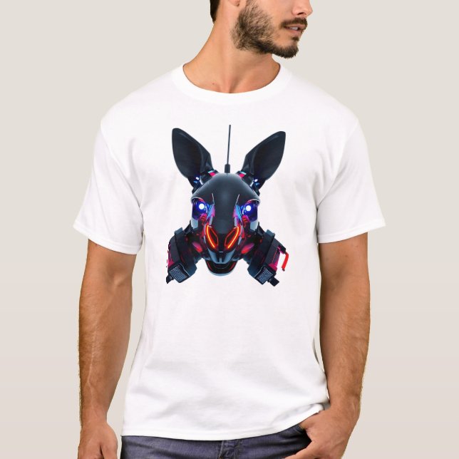 Neon Robotic Kangaroo Ansikte Art T Shirt (Framsida)