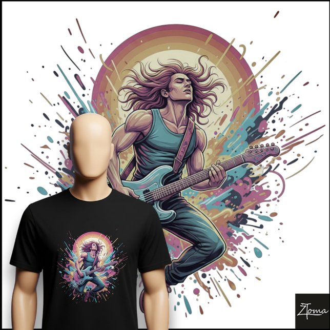 Neon Rock Gitarrist som hoppar med färgsprut T Shirt (Skapare uppladdad)