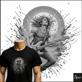 Neon Rock Guitarist Jumping Paint Splatter T Shirt