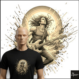 Neon Rock Guitarist Jumping Paint Splatter T Shirt