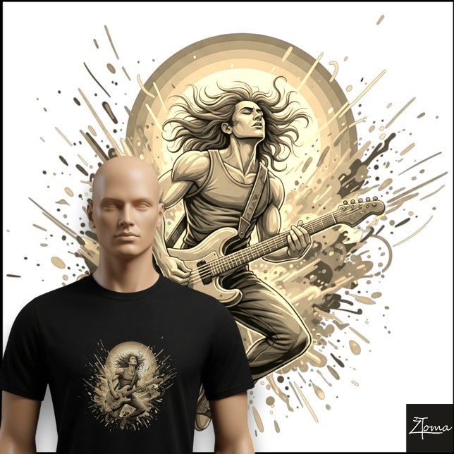 Neon Rock Guitarist Jumping Paint Splatter T Shirt (Skapare uppladdad)