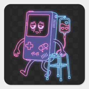 Neon Rolig Gamer Födelsedagskalas Retro Video Fyrkantigt Klistermärke