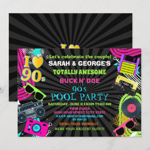 Neon Roliga Par Totalt Awesome 90-tals Poolparty   Inbjudningar
