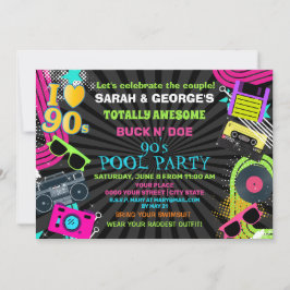 Neon Roligt Par Totalt Awesome 90-Talets Poolparty Inbjudningar