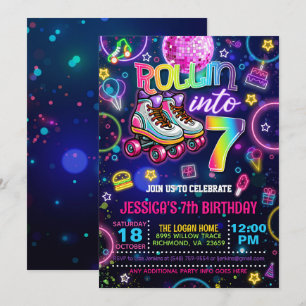 Neon Roller Skate 7:e Birthday-inbjudan Inbjudningar