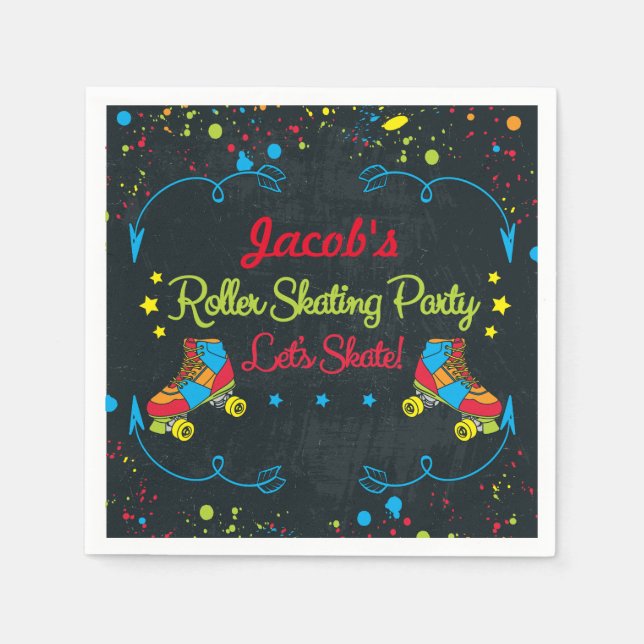 Neon Roller Skate Birthday Napkins Pappersservett (Framsidan)
