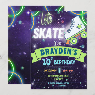 Neon Roller Skating Glow Birthday Boy Inbjudningar