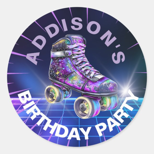 Neon Roller Skating Party Runt Klistermärke (Framsida)