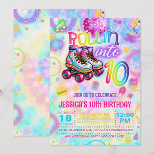 Neon Roller Tie Dye Skate 10: e födelsedagsinbjuda Inbjudningar