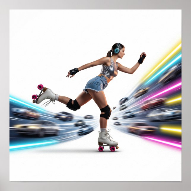 Neon Rollerblader Urban Art Design Poster (Framsidan)