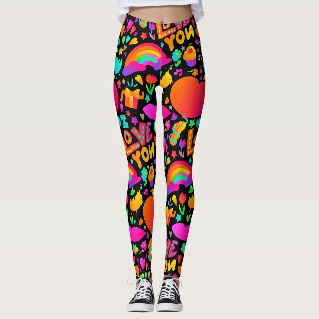 Neon Romantic Mönster Leggings (Framsida)