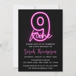 Neon Rosa 10:e födelsedagsinbjudan Inbjudningar