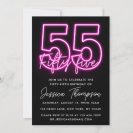 Neon Rosa 55:e födelsedagsinbjudan Inbjudningar