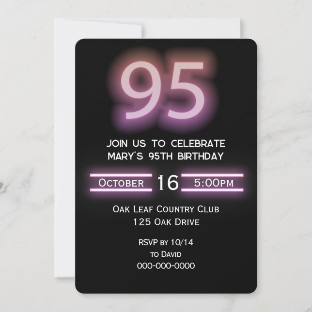 Neon Rosa 95:e Födelsedagsfesten Inbjudningar (Framsida)