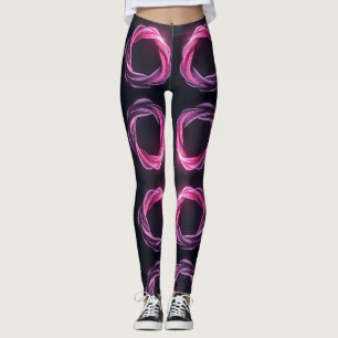 Neon rosa and lila abstrakt swirtes på svart bas leggings