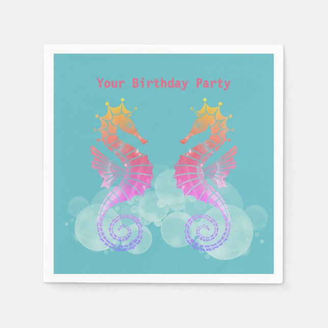 Neon Rosa and Orange Seahorse Party Napkins Pappersservett (Framsidan)