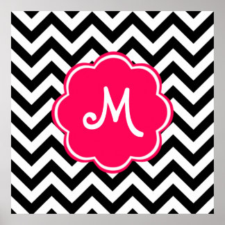 Neon Rosa Anpassningsbar Monogram med Chevron Möns Poster