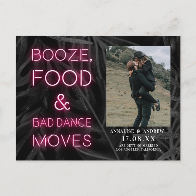 Neon rosa avslappnad handflatan löv sparar datumfo vykort (Framsida)