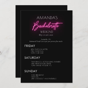 Neon Rosa Bachelorette Helg Itinerary Inbjudningar