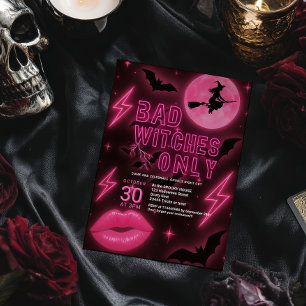 Neon Rosa Bad Witches Halloween Girls Natt ut Inbjudningar